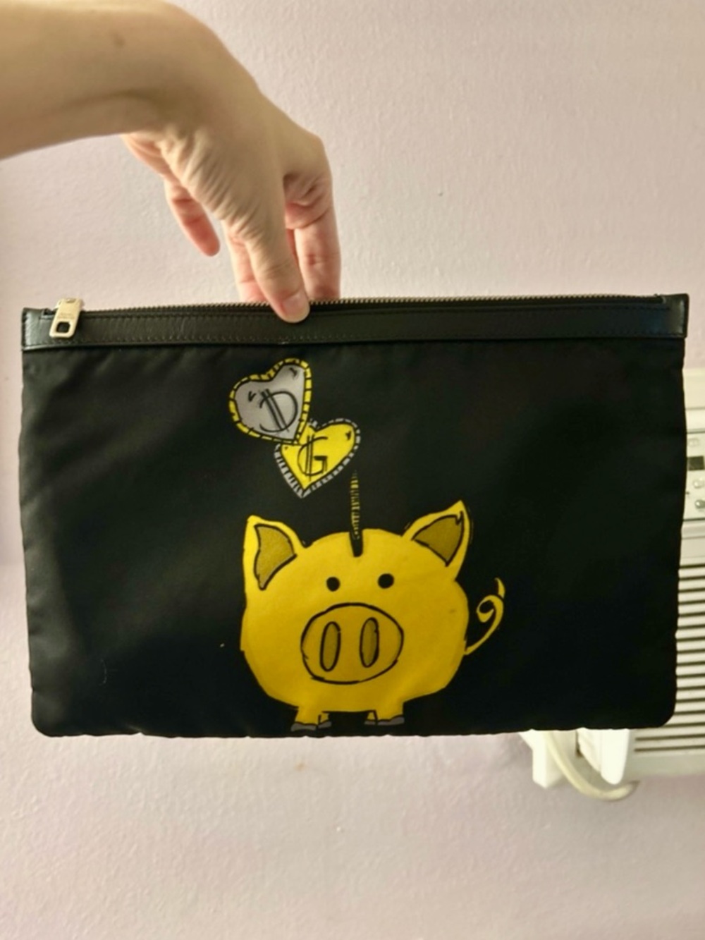 DOLCE & GABBANA Golden Pig Collection Heart Logo Zip Clutch Pouch Pochette
